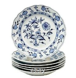 6 Meissen Germany Hand Painted Porcelain Dinner Plates in Blue Onion