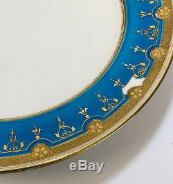 6 Minton England Porcelain Dinner Plates, Blue & Gilt Flowers, 1873