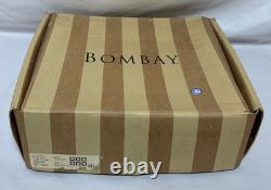 6 NIB Blue & White Bombay Asian Garden Square Dinner Plates Platinum Trim 11