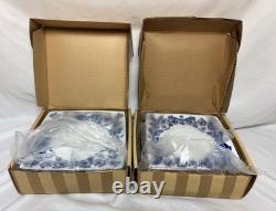 6 NIB Blue & White Bombay Asian Garden Square Dinner Plates Platinum Trim 11