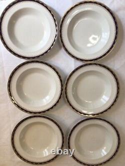 6 Or Repousse Cobalt Blue / Gold Gild Dinner Plates By Booths 10.5 x 1.5 inches