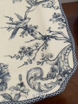 6 PC Set 222 FIFTH ADELAIDE Blue White Fine China Bird Floral Dinner Salad Plate