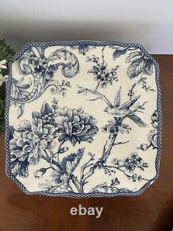 6 PC Set 222 FIFTH ADELAIDE Blue White Fine China Bird Floral Dinner Salad Plate