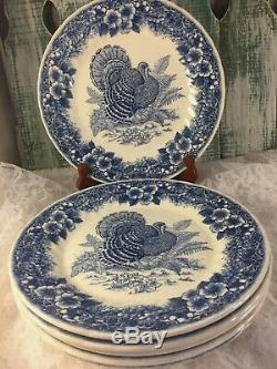 6 Queen's MYOTT Thanksgiving Blue Turkey Dinner Plates England 10 #25