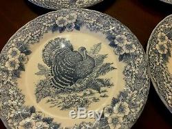 6 Queen's MYOTT Thanksgiving Blue Turkey Dinner Plates England 10 #25