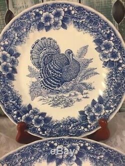 6 Queen's MYOTT Thanksgiving Blue Turkey Dinner Plates England 10 #25