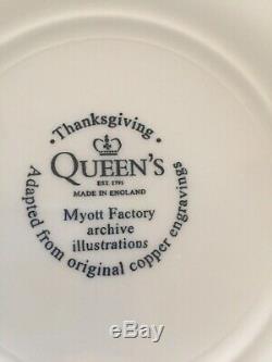 6 Queen's MYOTT Thanksgiving Blue Turkey Dinner Plates England 10 #25