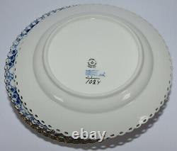 6 ROYAL COPENHAGEN BLUE FLUTED FULL LACE large dinner plate gold rim 1084