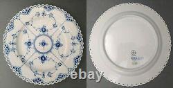 6 Royal Copenhagen Dinner Plates 1084 Blue Fluted Full Lace 1st quality