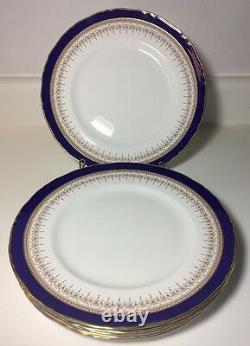 6 Royal Worcester Regency Blue Dinner Plates 10 7/8 Cobalt Blue Gold Rim