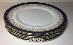 6 Royal Worcester Regency Blue Dinner Plates 10 7/8 Cobalt Blue Gold Rim