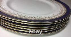 6 Royal Worcester Regency Blue Dinner Plates 10 7/8 Cobalt Blue Gold Rim