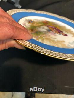 6 Sevres Chateau de St. Cloud Celeste Blue Gold Portrait Plates Dinner Size
