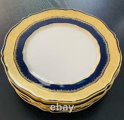 6 Theodore Haviland Limoges Blue Gold Gilt Raised Scallop Dinner Plates Rare