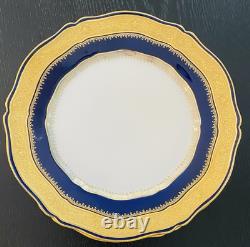 6 Theodore Haviland Limoges Blue Gold Gilt Raised Scallop Dinner Plates Rare