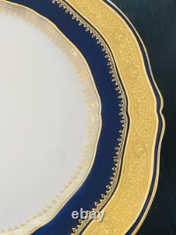6 Theodore Haviland Limoges Blue Gold Gilt Raised Scallop Dinner Plates Rare