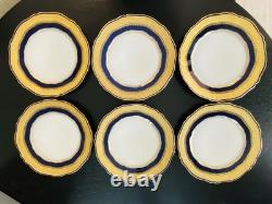 6 Theodore Haviland Limoges Blue Gold Gilt Raised Scallop Dinner Plates Rare