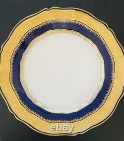 6 Theodore Haviland Limoges Blue Gold Gilt Raised Scallop Dinner Plates Rare