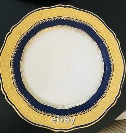6 Theodore Haviland Limoges Blue Gold Gilt Raised Scallop Dinner Plates Rare