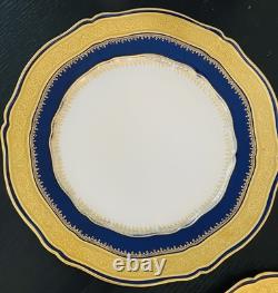 6 Theodore Haviland Limoges Blue Gold Gilt Raised Scallop Dinner Plates Rare