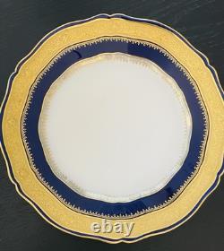 6 Theodore Haviland Limoges Blue Gold Gilt Raised Scallop Dinner Plates Rare