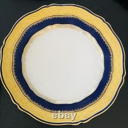 6 Theodore Haviland Limoges Blue Gold Gilt Raised Scallop Dinner Plates Rare