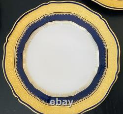 6 Theodore Haviland Limoges Blue Gold Gilt Raised Scallop Dinner Plates Rare