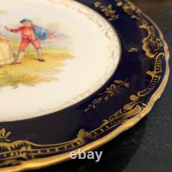 6 Unique Ambrosius Lamm Dresden 7 5/8 Cobalt Blue Courting Scene Plates c. 1900