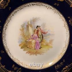 6 Unique Ambrosius Lamm Dresden 7 5/8 Cobalt Blue Courting Scene Plates c. 1900