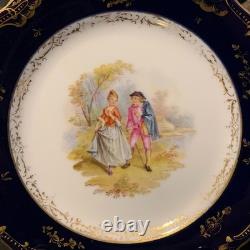 6 Unique Ambrosius Lamm Dresden 7 5/8 Cobalt Blue Courting Scene Plates c. 1900