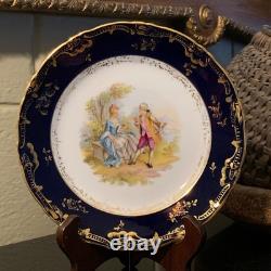 6 Unique Ambrosius Lamm Dresden 7 5/8 Cobalt Blue Courting Scene Plates c. 1900