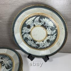(6) Vintage Chamberlain 10.5 Pottery Stoneware Plates Blue Signed