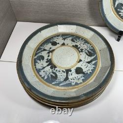 (6) Vintage Chamberlain 10.5 Pottery Stoneware Plates Blue Signed