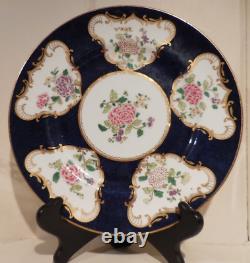 6 Vtg CROWN STAFFORDSHIRE 9 Cobalt Blue Gold Floral DINNER PLATES A7195 c 1900