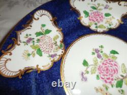 6 Vtg CROWN STAFFORDSHIRE 9 Cobalt Blue Gold Floral DINNER PLATES A7195 c 1900