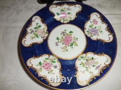 6 Vtg CROWN STAFFORDSHIRE 9 Cobalt Blue Gold Floral DINNER PLATES A7195 c 1900