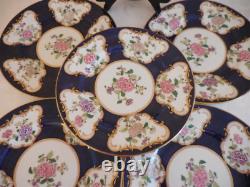 6 Vtg CROWN STAFFORDSHIRE 9 Cobalt Blue Gold Floral DINNER PLATES A7195 c 1900