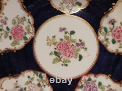 6 Vtg CROWN STAFFORDSHIRE 9 Cobalt Blue Gold Floral DINNER PLATES A7195 c 1900