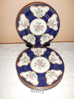 6 Vtg CROWN STAFFORDSHIRE 9 Cobalt Blue Gold Floral DINNER PLATES A7195 c 1900