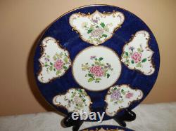 6 Vtg CROWN STAFFORDSHIRE 9 Cobalt Blue Gold Floral DINNER PLATES A7195 c 1900