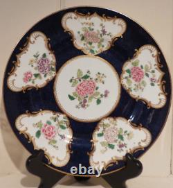 6 Vtg CROWN STAFFORDSHIRE 9 Cobalt Blue Gold Floral DINNER PLATES A7195 c 1900