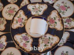 6 Vtg CROWN STAFFORDSHIRE 9 Cobalt Blue Gold Floral DINNER PLATES A7195 c 1900