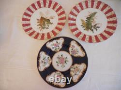 6 Vtg CROWN STAFFORDSHIRE 9 Cobalt Blue Gold Floral DINNER PLATES A7195 c 1900