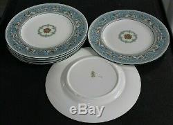 6 Wedgwood Bone China England Florentine W 2714 Turquoise Blue Dinner Plates