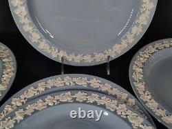 6 Wedgwood Queen's Ware Cream on BLUE Lavender Smooth 10 Dinner Plate (1chips)