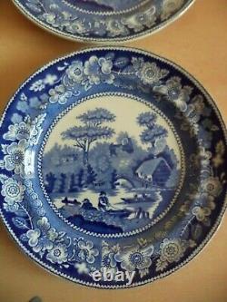 6 old antique BLUE & WHITE TRANSFER willow pattern DINNER PLATES pottery spode