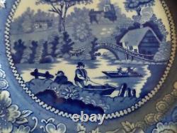 6 old antique BLUE & WHITE TRANSFER willow pattern DINNER PLATES pottery spode
