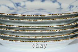 6 rare ROYAL COPENHAGEN BLUE FLUTED FULL LACE large dinner plate gold rim 1084