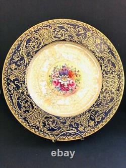 7 Royal Worcester DINNER PLATES Hand Painted Floral Embassy Cobalt Blue C1167