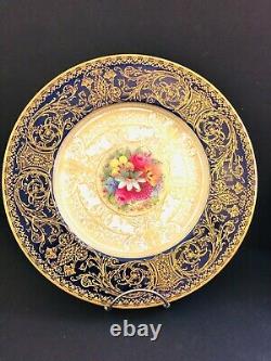 7 Royal Worcester DINNER PLATES Hand Painted Floral Embassy Cobalt Blue C1167